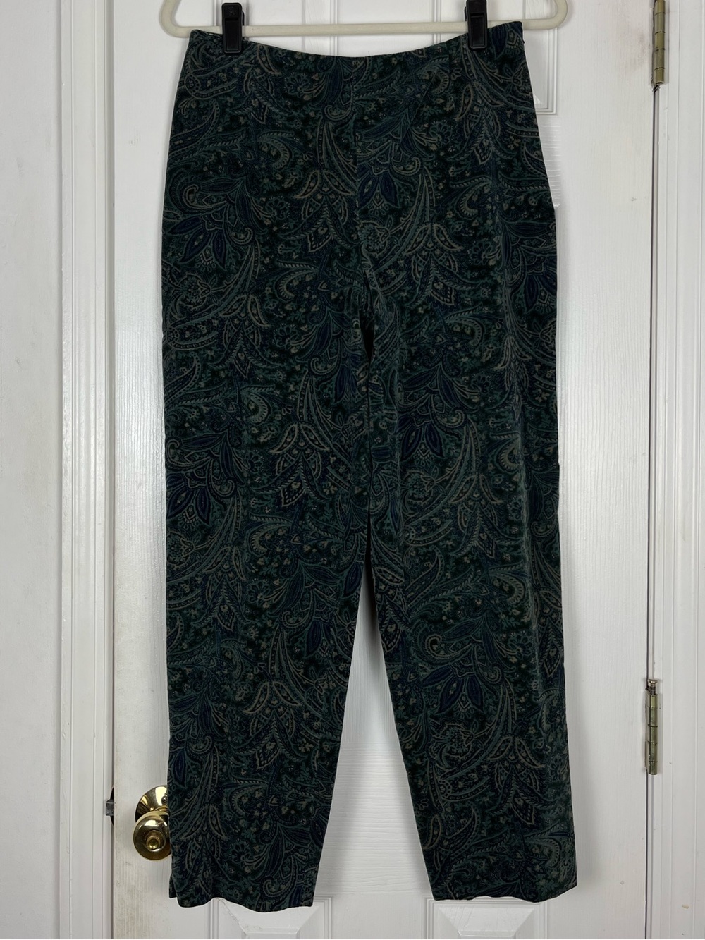 Talbots Petites Stretch Velvet Paisley Ankle Pants Sz 12 High Rise Cotton